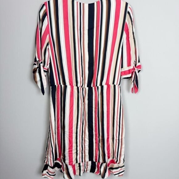 HUTCH | Bold Vertical Striped Faux Wrap Short Sleeve Dress Women’s Size Large - Picture 8 of 9